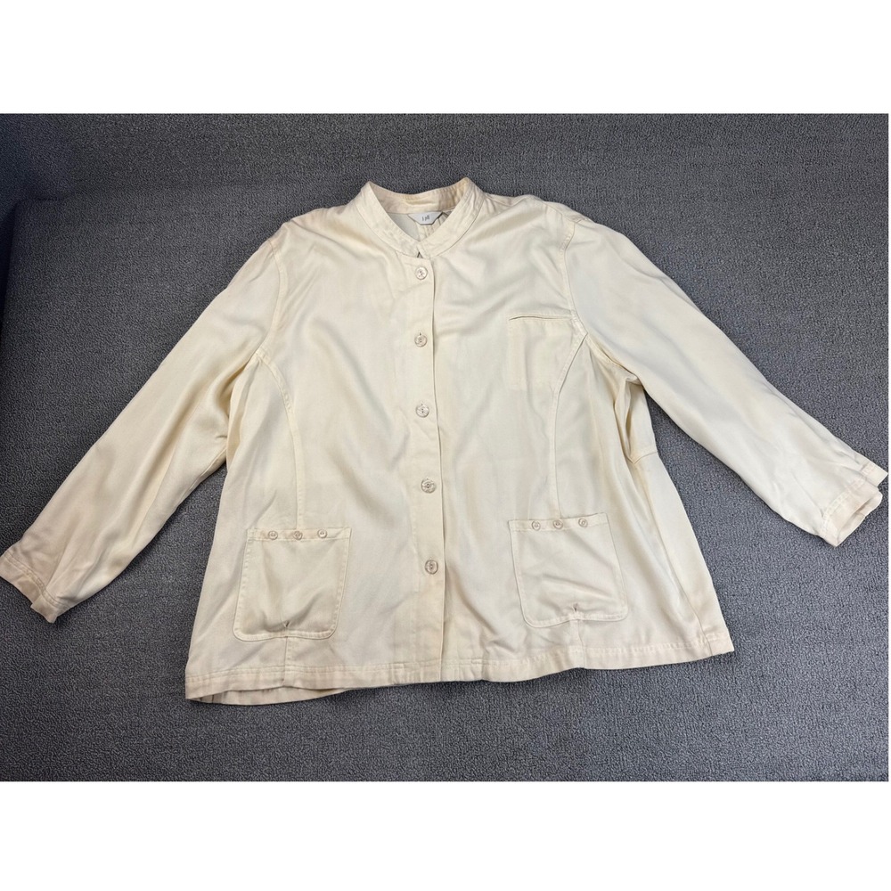 J. Jill Jacket Women 3X Yellow Cornsilk Cream Button Front Mandarin Lightweight‎
